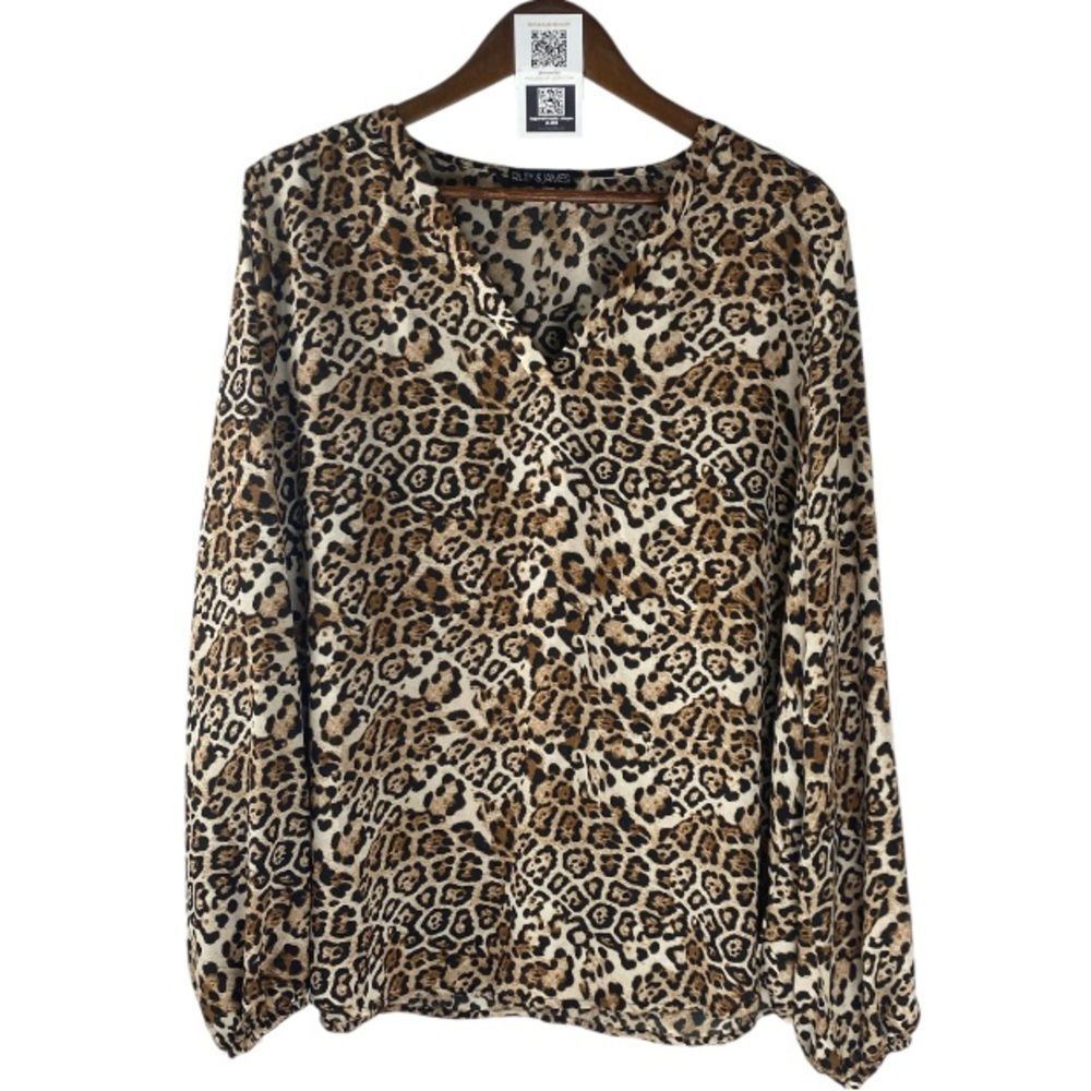Riley & James Brown Leopard Print V-neck Blouse //XXL